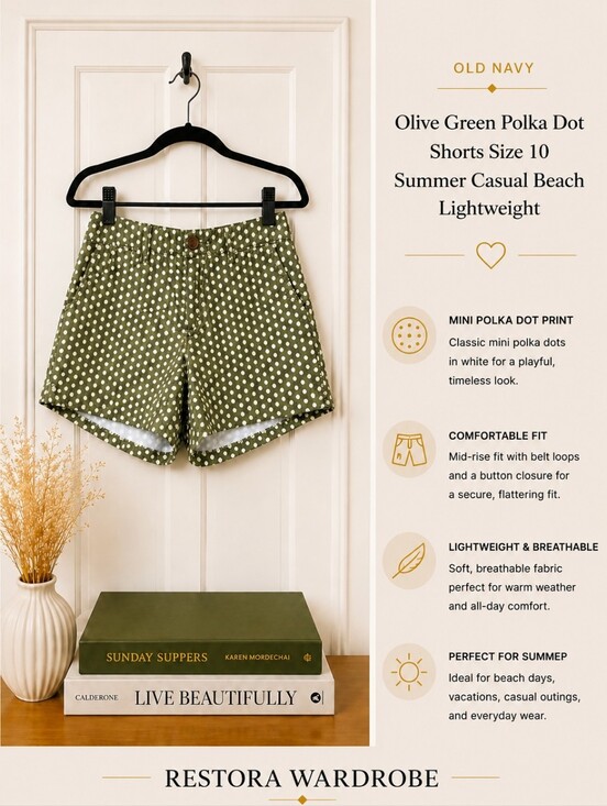 Old Navy Pants - Old Navy Olive Green Printed Cotton Shorts Women’s Size 10 Side Zip Summer